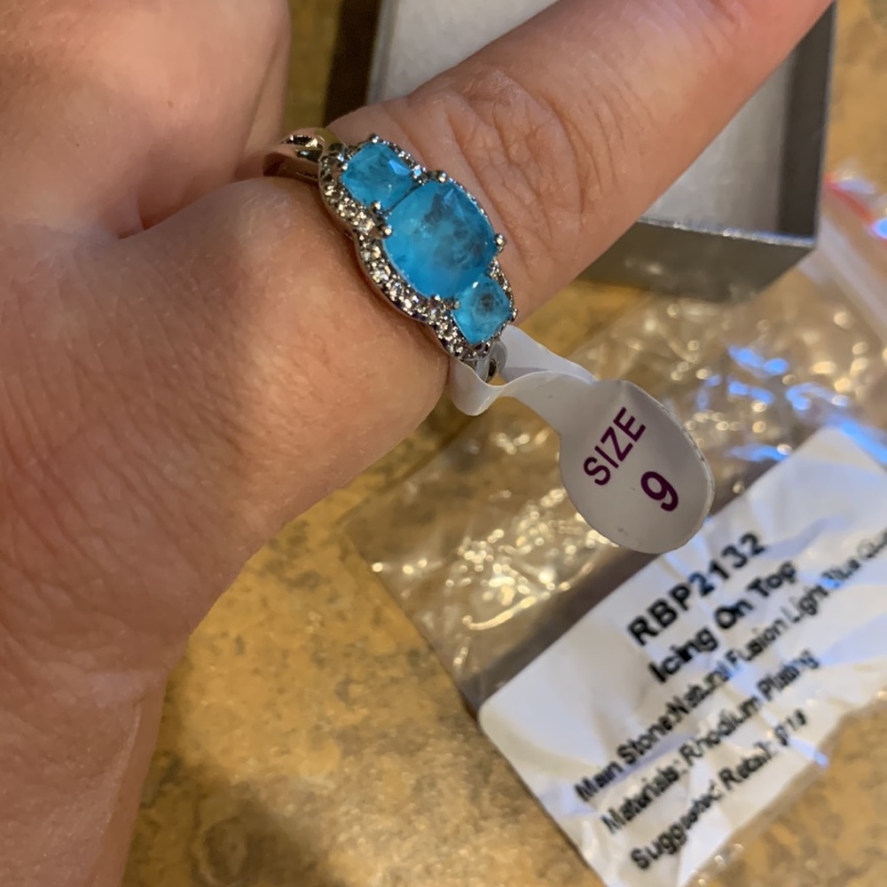 Icing on the Top Blue Quartz and CZ Ring w/ Rhodium Plating Sz 9
